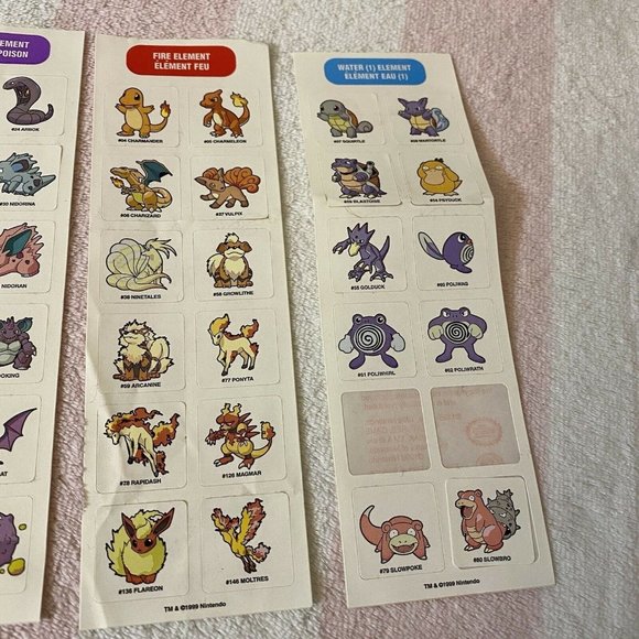 Vintage Sandylion Bug Normal Poison Fire & Water Element Pokemon Stickers - Picture 5 of 5
